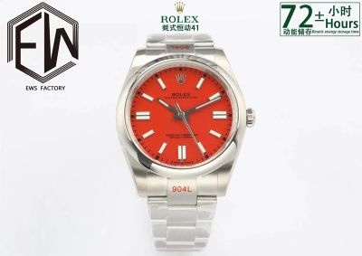 Rolex Oyster Perpetual 3230 Movement 41mm Red Face Blue Lume 904L Steel Watch